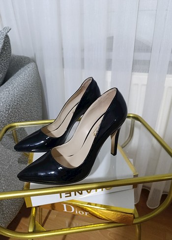 Siyah Parlak Yılan Desenli Stiletto - Görsel 2