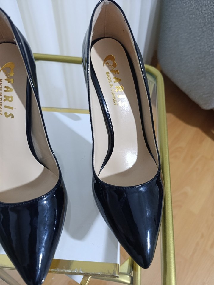 Siyah Parlak Yılan Desenli Stiletto - Görsel 4