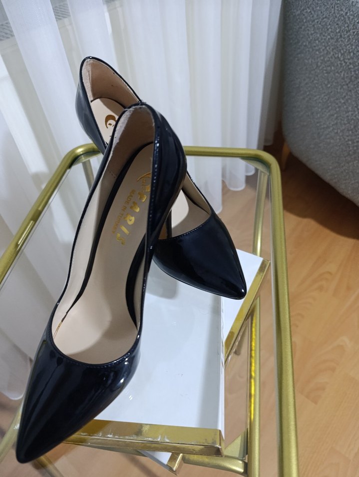 Siyah Parlak Yılan Desenli Stiletto - Görsel 5