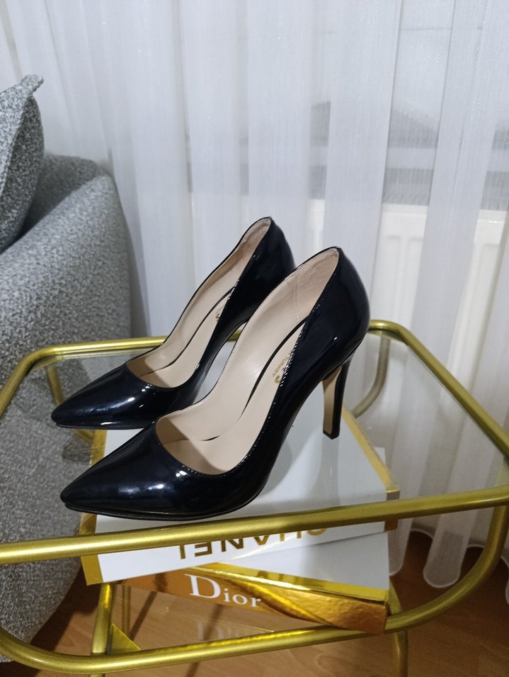 Siyah Parlak Yılan Desenli Stiletto - Görsel 2