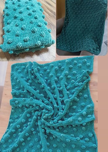 Turkuaz Renkli Örgü Çocuk Battaniyesi - Görsel 2