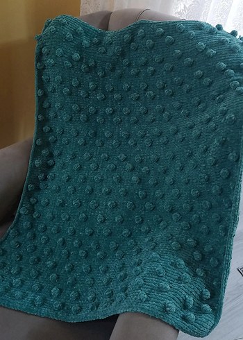 Turkuaz Renkli Örgü Çocuk Battaniyesi - Görsel 4