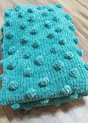 Turkuaz Renkli Örgü Çocuk Battaniyesi - Görsel 3