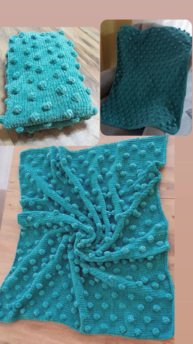 Turkuaz Renkli Örgü Çocuk Battaniyesi - Görsel 2