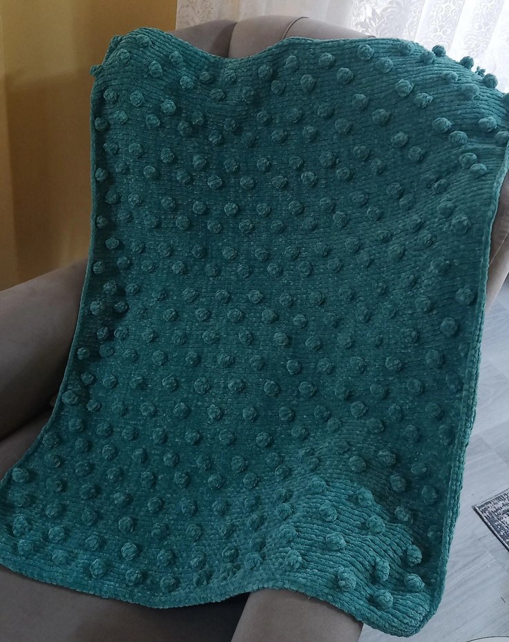 Turkuaz Renkli Örgü Çocuk Battaniyesi - Görsel 4