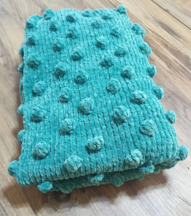 Turkuaz Renkli Örgü Çocuk Battaniyesi - Görsel 3