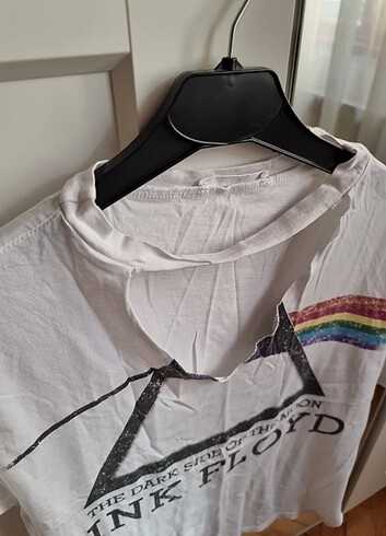 s Beden beyaz Renk Pink Floyd dekolte detaylı beyaz tişört