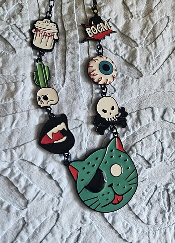 Diğer Kedili halloween cadılar bayramı çelik siyah zincir kolye