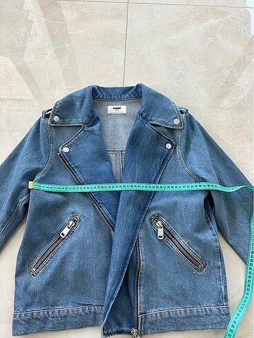 s Beden Mavi denim biker ceket