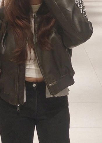 l Beden Pull&Bear Suni Deri Distressed Ceket