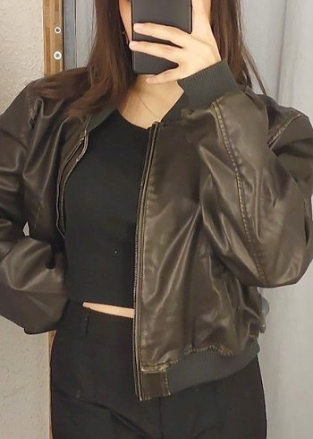 l Beden kahverengi Renk Pull&Bear Suni Deri Distressed Ceket