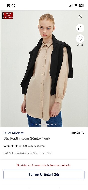 LC Waikiki LCW modest poplin bej tunik