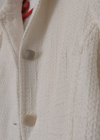 Düğmeli Beyaz Midi Keten Kadın Kaban - Görsel 4