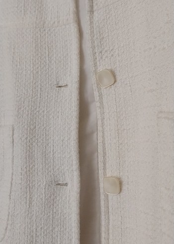 Düğmeli Beyaz Midi Keten Kadın Kaban - Görsel 2