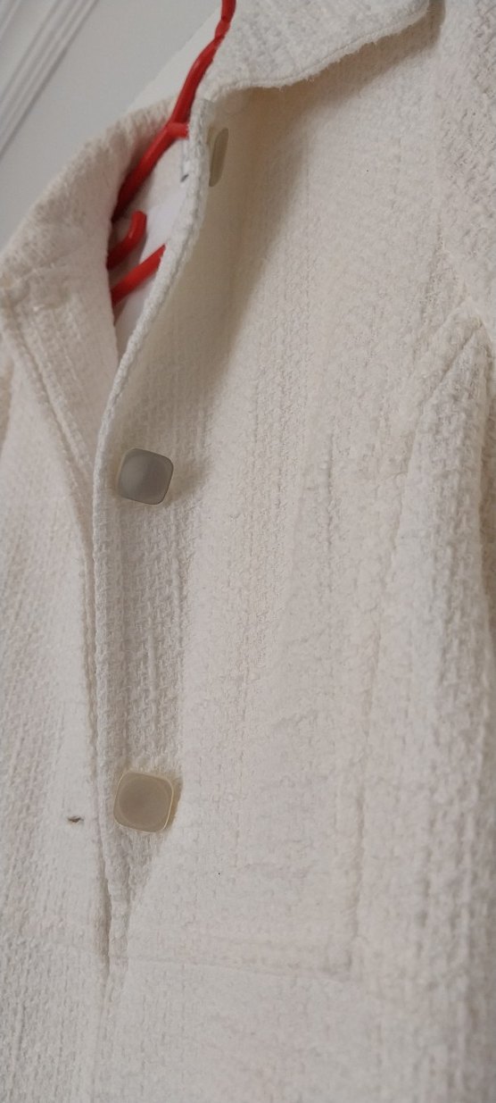 Düğmeli Beyaz Midi Keten Kadın Kaban - Görsel 4