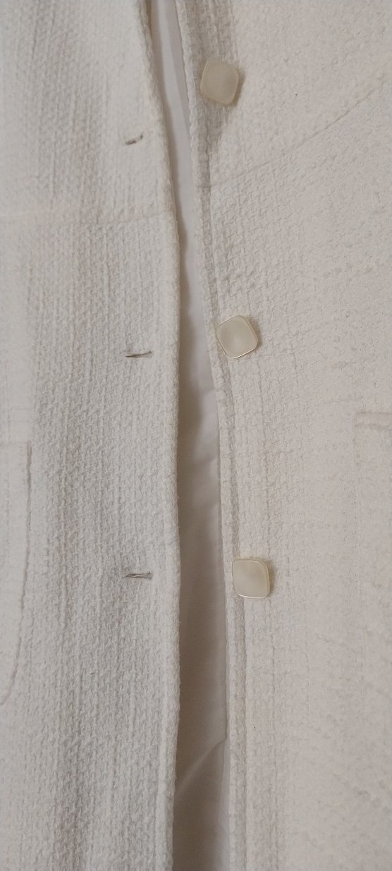 Düğmeli Beyaz Midi Keten Kadın Kaban - Görsel 2