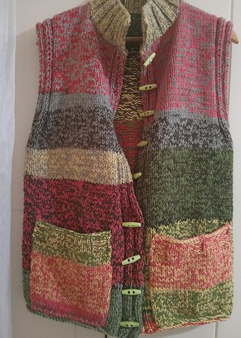 Çok Renkli Bohem Örgü Kadın Yelek - Görsel 4