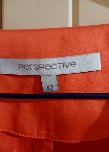 42 Beden turuncu Renk Perspective Keten Elbise 