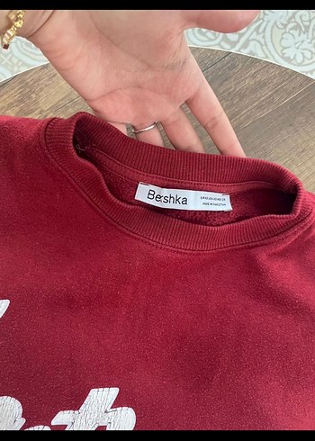 Bordo Kadın Sweatshirt, Baskılı, Pamuklu - Görsel 3