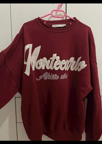 Bordo Kadın Sweatshirt, Baskılı, Pamuklu - Görsel 2