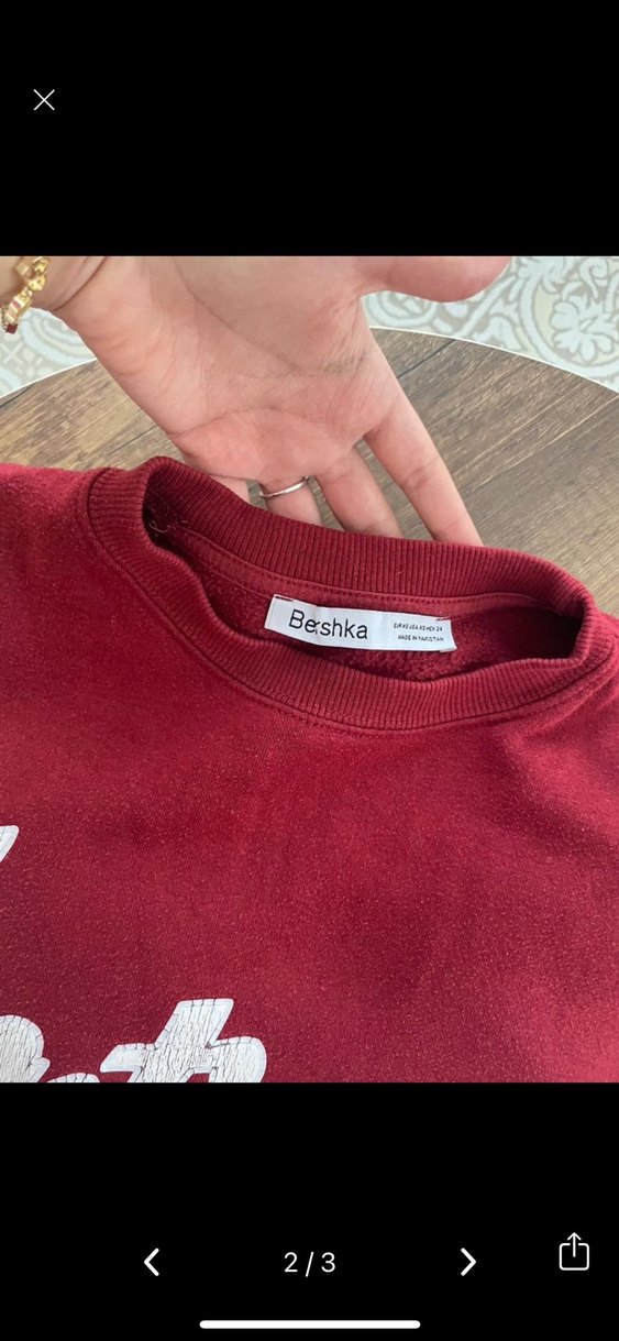 Bordo Kadın Sweatshirt, Baskılı, Pamuklu - Görsel 3
