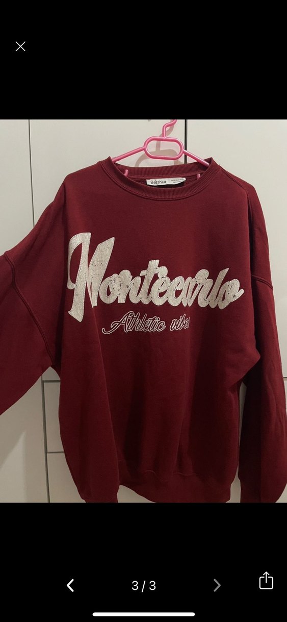 Bordo Kadın Sweatshirt, Baskılı, Pamuklu - Görsel 2