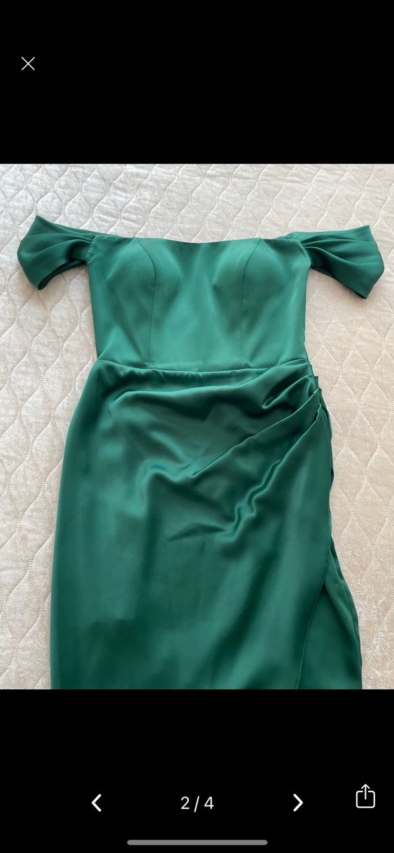 Parlak Yeşil Drapeli Uzun Abiye Elbise - Görsel 2