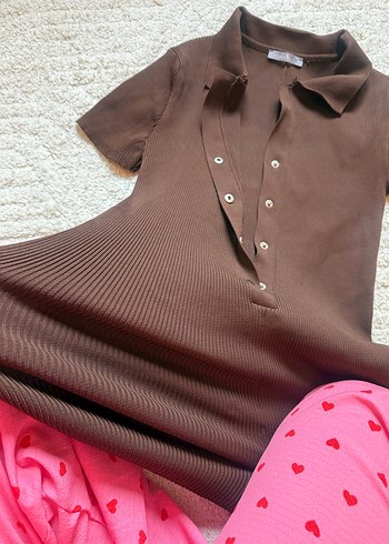 Kahverengi Kısa Kollu Triko Tulum - Görsel 6