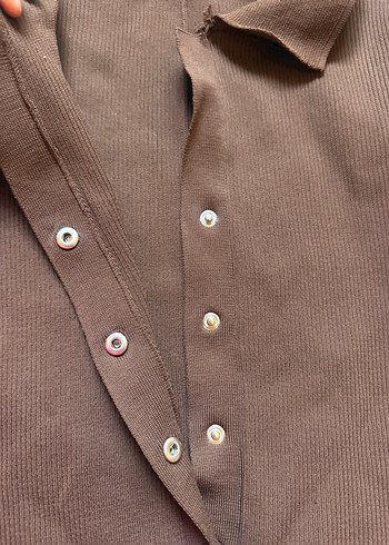 Kahverengi Kısa Kollu Triko Tulum - Görsel 4