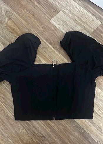 Trendyol Fermuarlı Siyah Mini Bluz-Crop