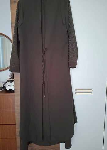 Haki yeşili Uzun Kollu Drapeli Kadın Elbise - Görsel 3