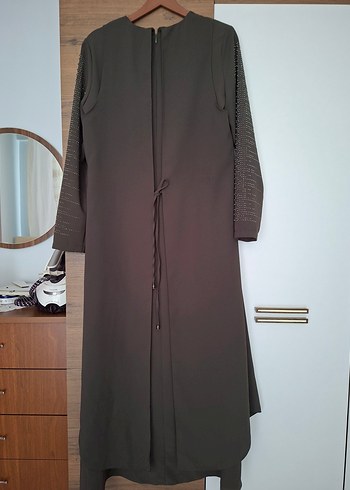 Haki yeşili Uzun Kollu Drapeli Kadın Elbise - Görsel 4