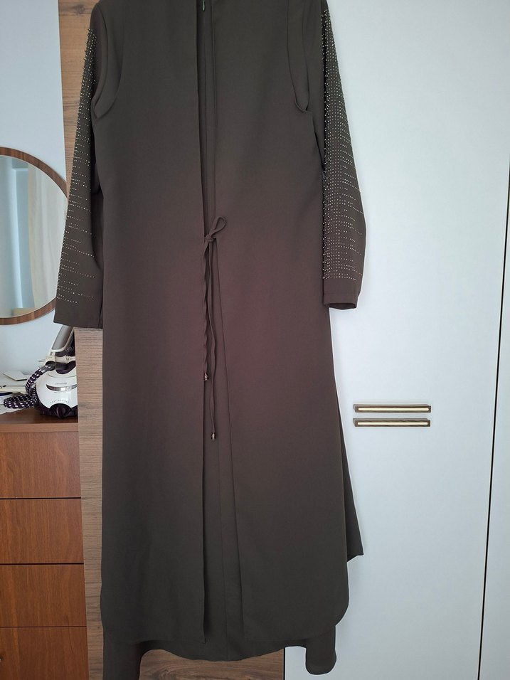 Haki yeşili Uzun Kollu Drapeli Kadın Elbise - Görsel 3