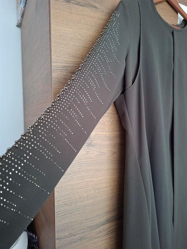 Haki yeşili Uzun Kollu Drapeli Kadın Elbise - Görsel 2