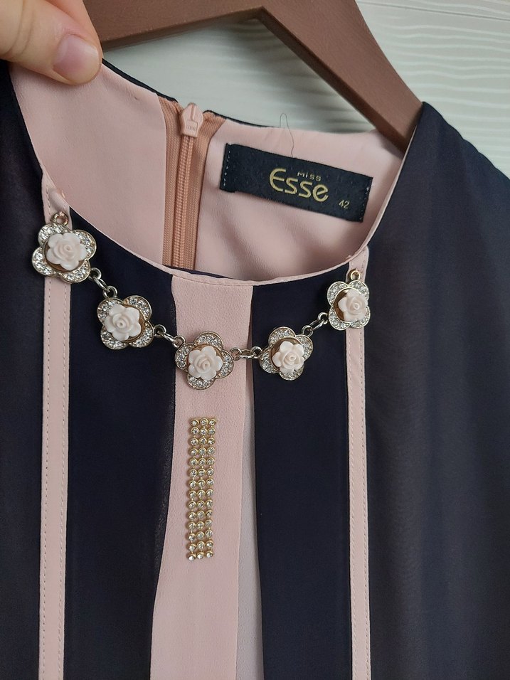 Uzun Kollu, Drapeli Parisian Stil Pudra Tunik - Görsel 2