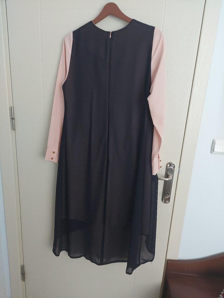 Uzun Kollu, Drapeli Parisian Stil Pudra Tunik - Görsel 4