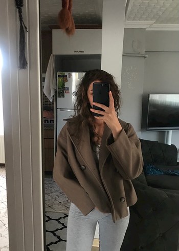 xs Beden kahverengi Renk Kısa Kesim Düğmeli Kahverengi Kaban