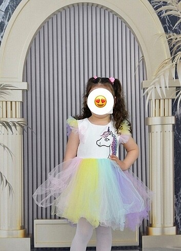 Unicorn desenli tütülü kız çocuk elbise