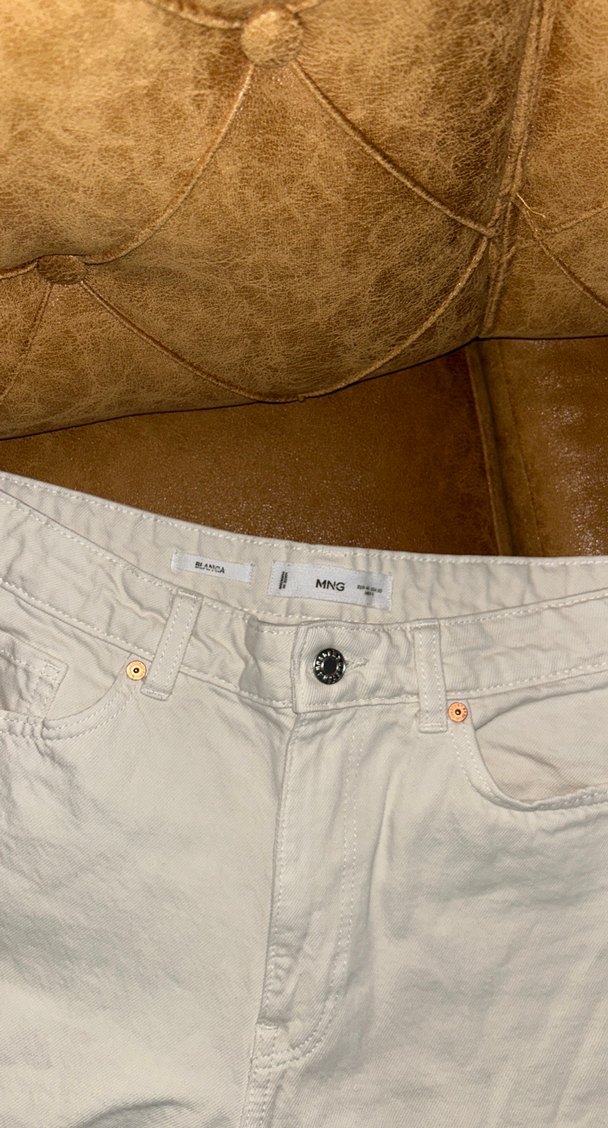 Mango Ekru düz paça jean - Görsel 3