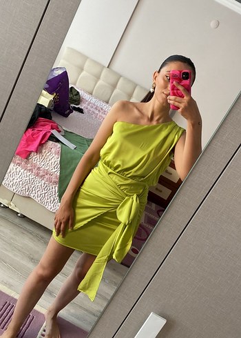 Sarı Drapeli Mini Elbise - Görsel 2