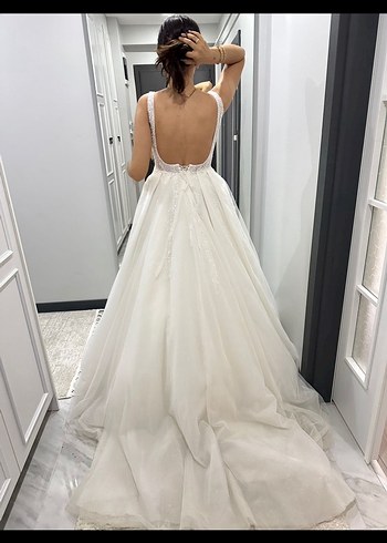 Beyaz Strappy Askılı A-Line Gelinlik - Görsel 2