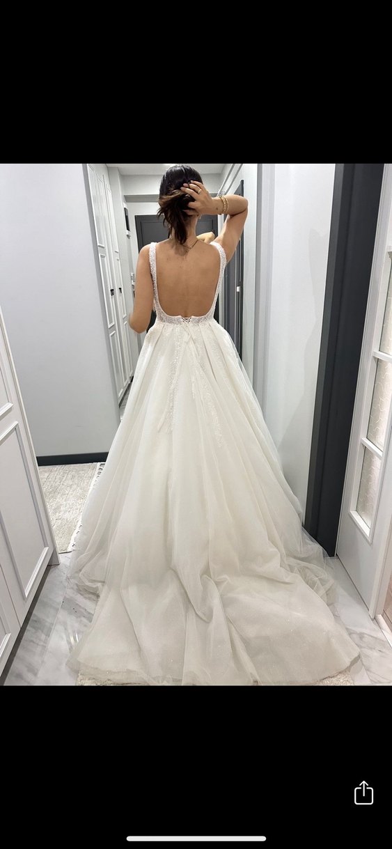 Beyaz Strappy Askılı A-Line Gelinlik - Görsel 2