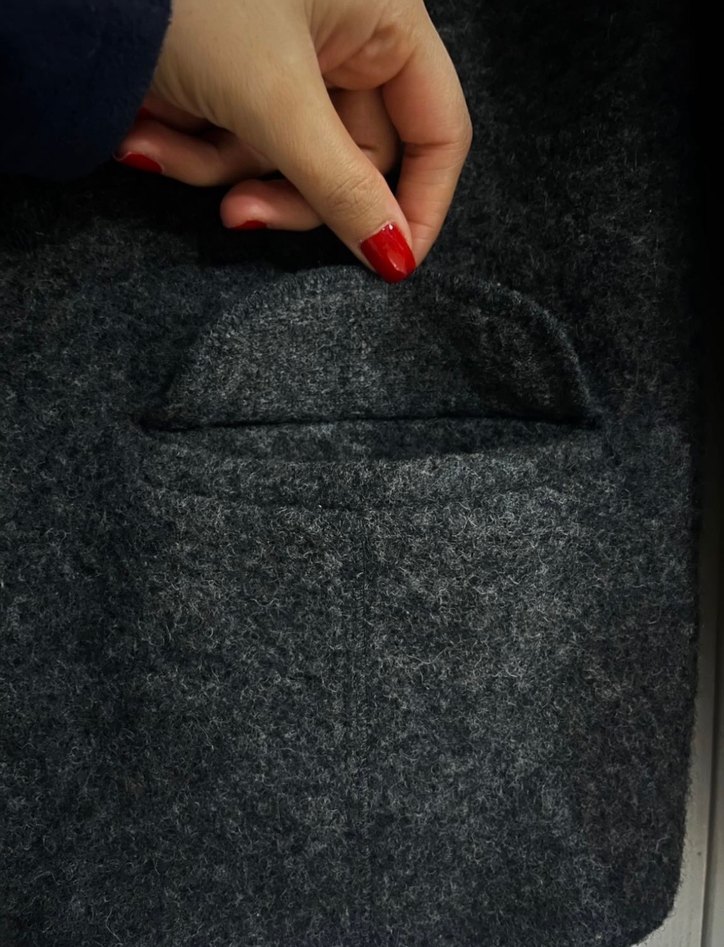 Düğmeli Gri Kadın Kaşe Blazer Ceket - Görsel 2