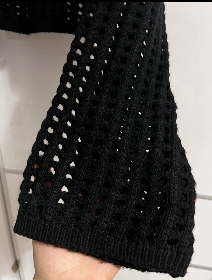 Siyah Örgü Uzun Kollu Kadın Kazak - Görsel 2