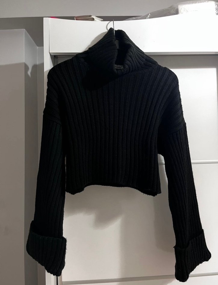 Siyah Boğazlı Triko Kadın Kazak - Görsel 3