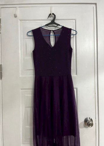 Mor Uzun V Yaka Gotik Abiye Elbise - Görsel 2