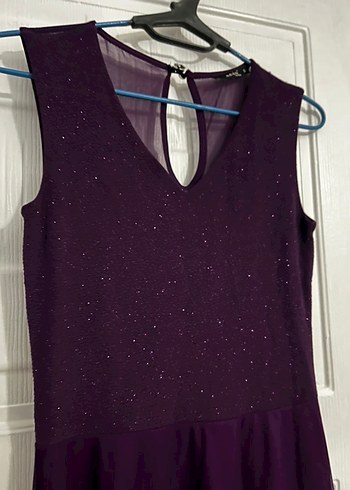 Mor Uzun V Yaka Gotik Abiye Elbise - Görsel 4