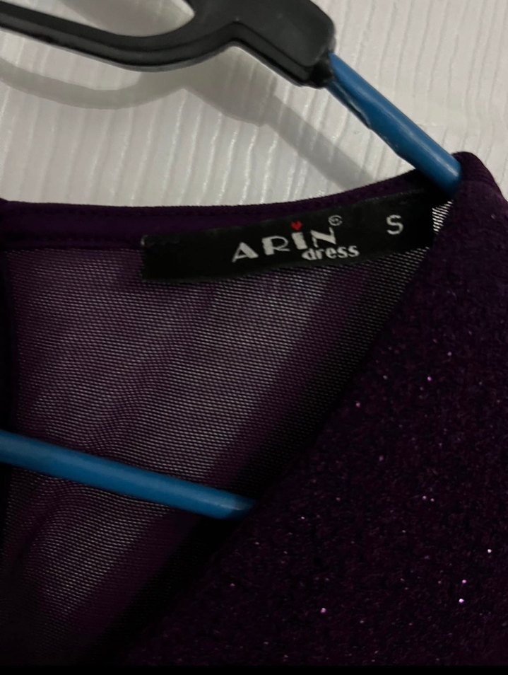 Mor Uzun V Yaka Gotik Abiye Elbise - Görsel 5