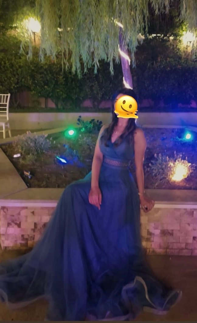 Lacivert V Yakalı Uzun Abiye Elbise - Görsel 5