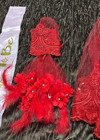 Kırmızı Dantel Bohem Gelin Aksesuar Seti - Görsel 3